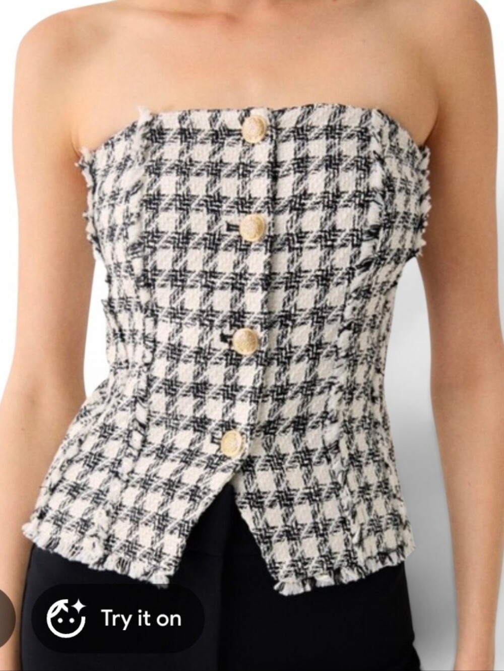 BERSHKA Black White Gold Button Tweed Tube Top - Medium